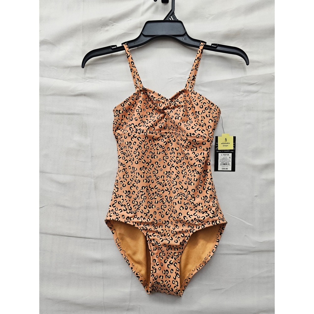 Art Class Girls Leopard One Piece Swimsuit Orange Polyester Blend Size Large